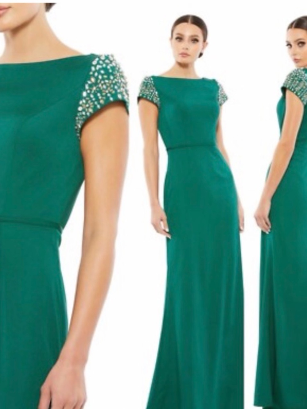 MAC DUGGAL 55718 BEADED CAP SLEEVE BATEAU COLUMN In Emerald DRESS 14 55718